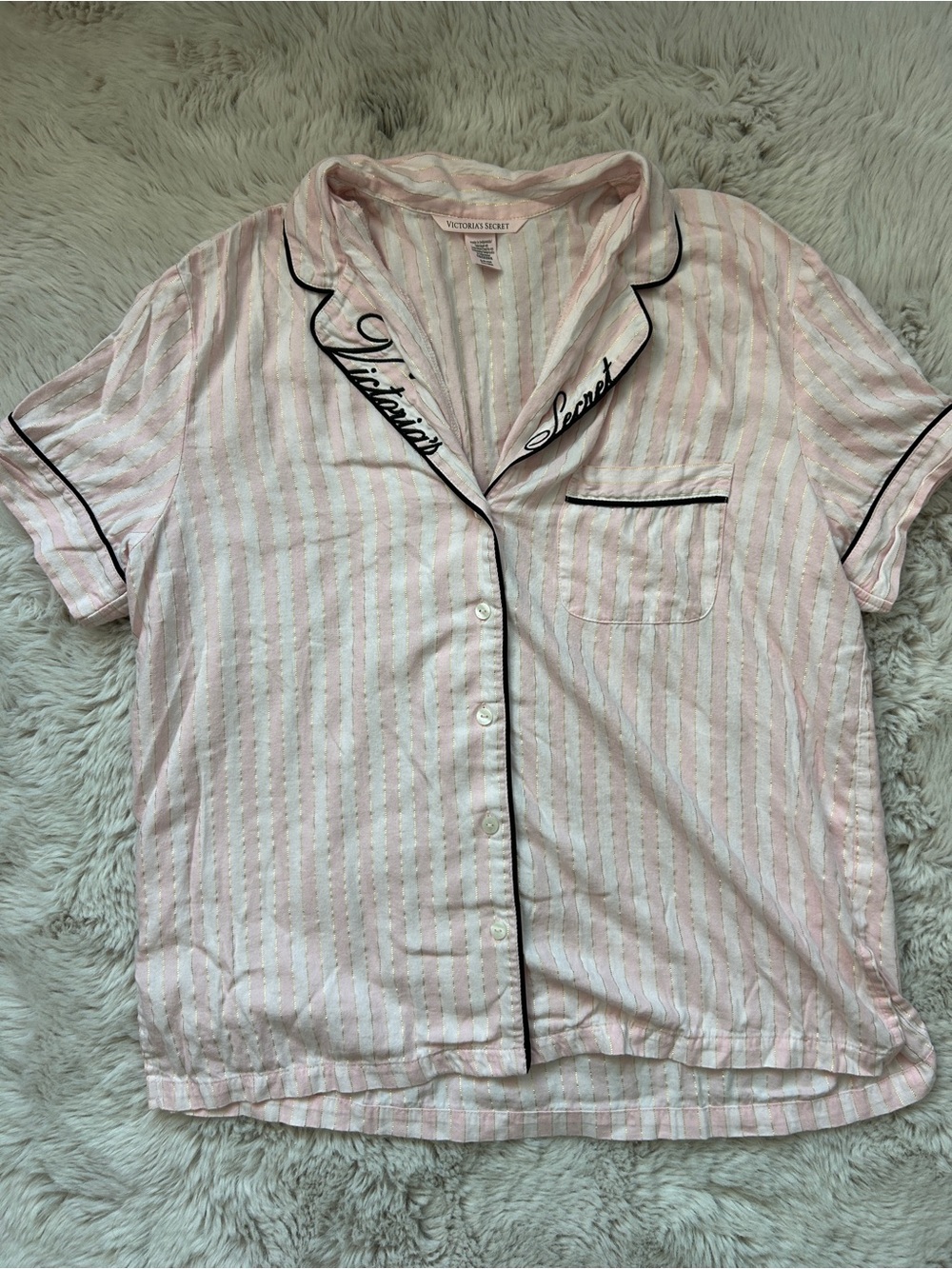 Victoria's Secret Pink & Gold Metallic Stripe Pajama Set | Size S